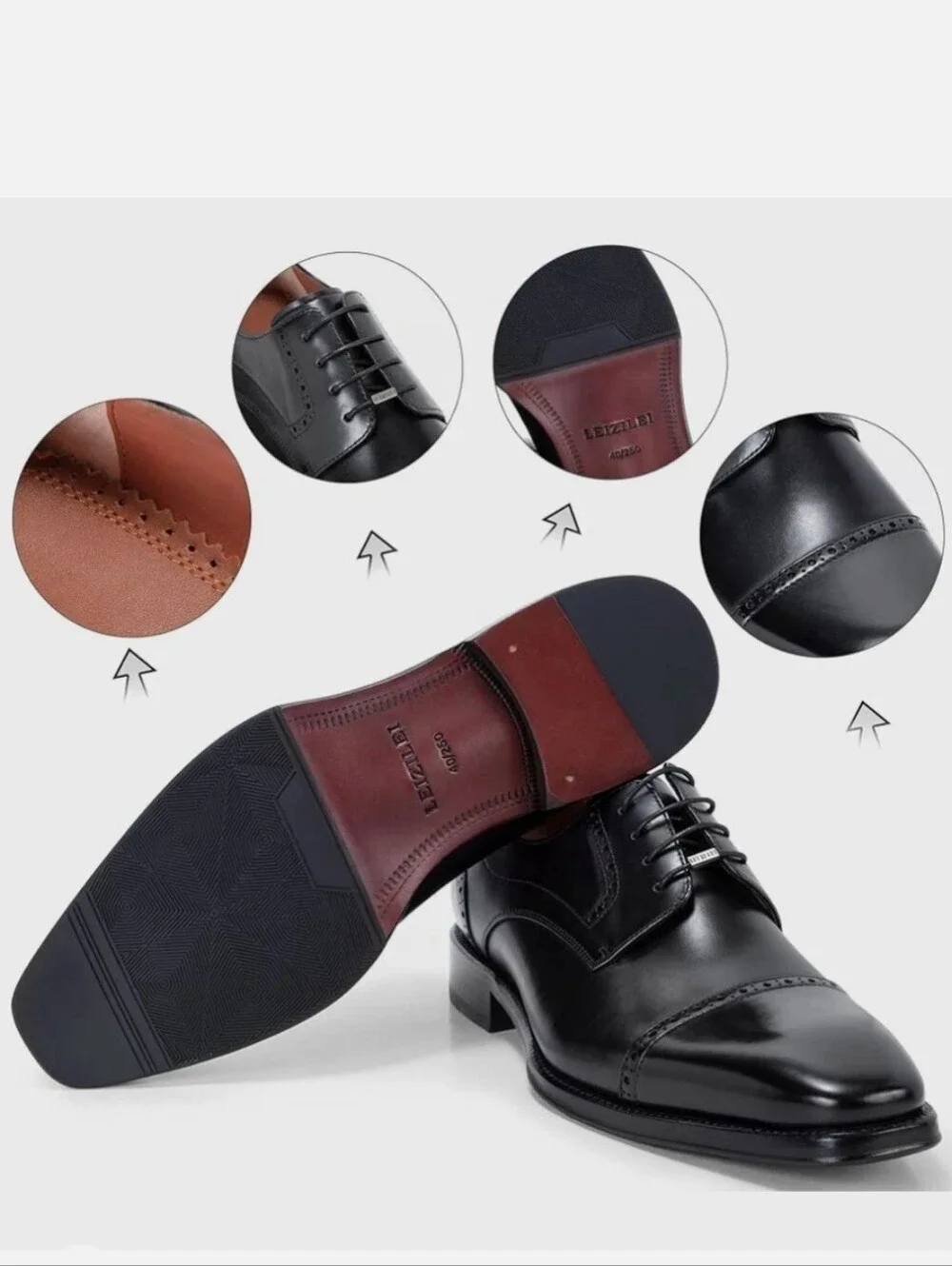 New w/Dust Bag Leizilei Genuine Cowhide Leather Lace-Up Derby Dress Oxfords